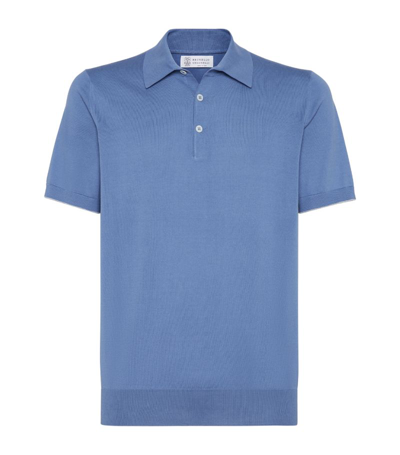 Shop Brunello Cucinelli Cotton Knitted Polo Shirt In Blue