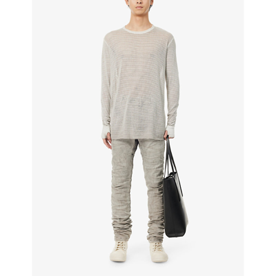 Shop Boris Bidjan Saberi Exposed-seam Raw-trim Cotton Knitted T-shirt In Faded Light Grey