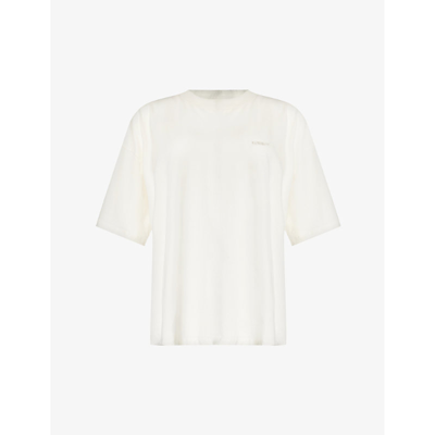 Shop Lounge Underwear Women's Off White Essential Brand-embroidered Stretch-cotton T-shirt