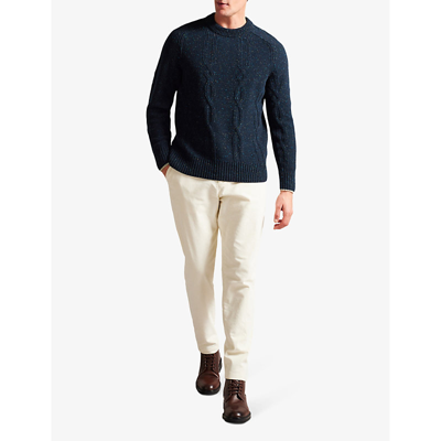 Shop Ted Baker Men's Navy Enroe Regular-fit Cable-knit Wool-blend Jumper