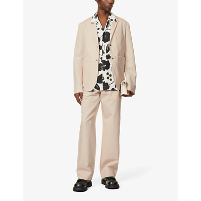 Shop Jacquemus La Veste Jean Notched-lapel Cotton And Linen-blend Jacket In Beige