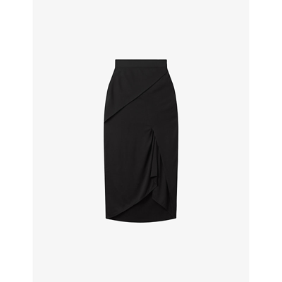 Shop Reiss Women's Black Zaria Draped Stretch-woven Midi Skirt