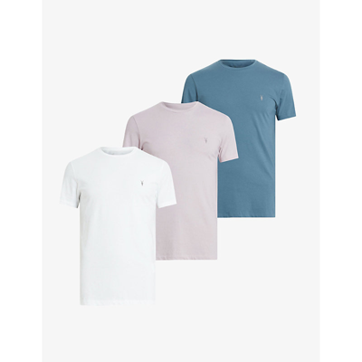Shop Allsaints Men's Opt Wht/lilac/ 3 Pack Cotton-jersey T-shirts