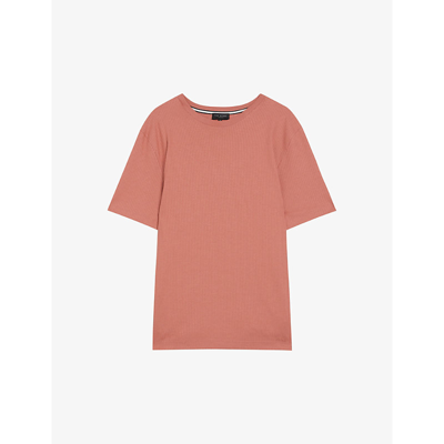 Shop Ted Baker Men's Mid-pink Rakes Ribbed Crewneck Cotton T-shirt