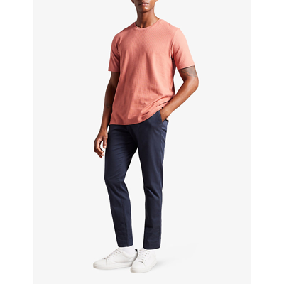 Shop Ted Baker Rakes Ribbed Crewneck Cotton T-shirt In Mid-pink