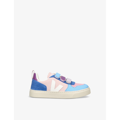 Shop Veja V10 Logo-embroidered Low-top Leather Trainers 6-9 Years In Blue Other