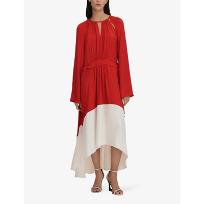 Shop Reiss Women's Red/cream Luella Round-neck Woven Midi Dress