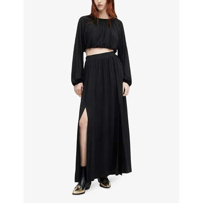 Shop Allsaints Women's Black Casandra Gathered Stretch-woven Maxi Skirt