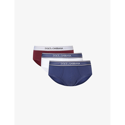 Shop Dolce & Gabbana Men's Combined Colour Branded-waistband Pack Of Three Stretch-cotton Briefs