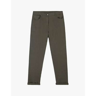 Shop The White Company Brompton Tapered-leg Mid-rise Linen Jeans In Khaki