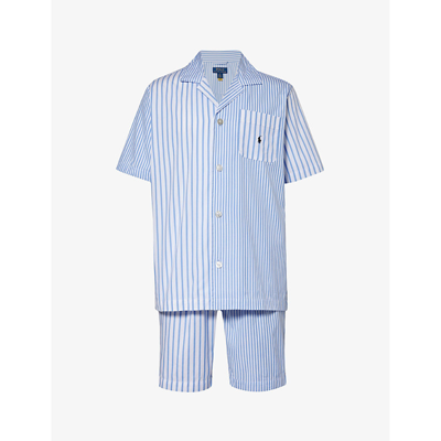 Shop Polo Ralph Lauren Stripe-pattern Logo-embroidered Cotton Pyjamas In Blue