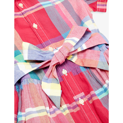 Shop Polo Ralph Lauren Girls Rdpnk Mult Kids Girls' Check-pattern Flared-hem Cotton Dress