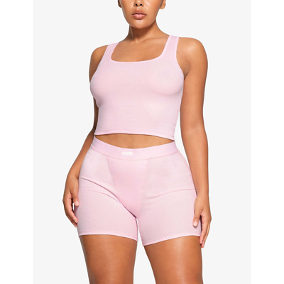 Shop Skims Women's Hot Pink Multi Cotton Rib Pack Of Three Stretch-cotton Tank Tops
