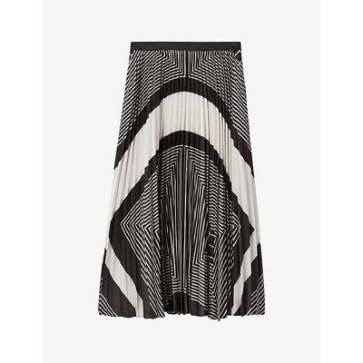 Shop Reiss Women's Black/cream Gabi Pleated Woven Midi Skirt