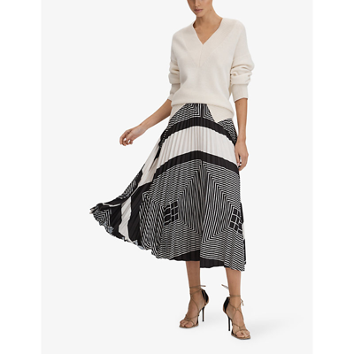 Shop Reiss Women's Black/cream Gabi Pleated Woven Midi Skirt