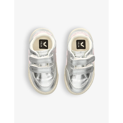 Veja Boys Silver Kids V12 Logo-embroidered Leather Low-top Trainers 3-5 Years In Silver