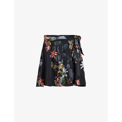 Shop Allsaints Women's Black Maria Sanibel Floral-print Woven Mini Skirt