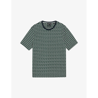 Shop Ted Baker Men's Green Chetel Geometric-print Cotton T-shirt