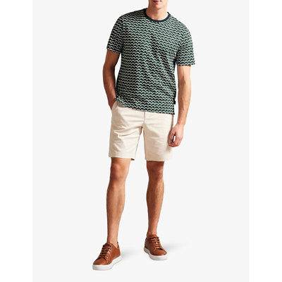 Shop Ted Baker Mens Green Chetel Geometric-print Cotton T-shirt