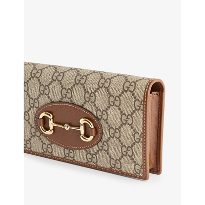 Shop Gucci Horsebit 1955 Canvas Wallet-on-chain In B.eb/brown Sugar