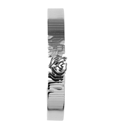 Shop Burberry Rose Cuff Bracelet In Silver