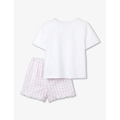Shop The Little White Company Girls Whitepink Kids Heart-embroidered Gingham Organic-cotton Pyjamas 1-6 Y