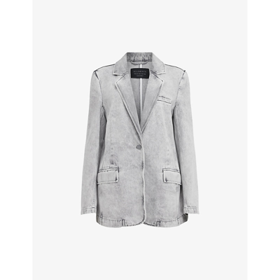 Shop Allsaints Ever Oversized Denim Blazer In Snow Grey