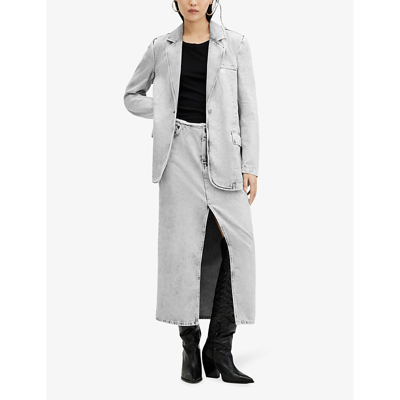 Shop Allsaints Ever Oversized Denim Blazer In Snow Grey