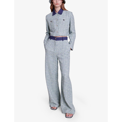 Shop Maje Women's Multicolor Denim-waistband High-rise Tweed Trousers