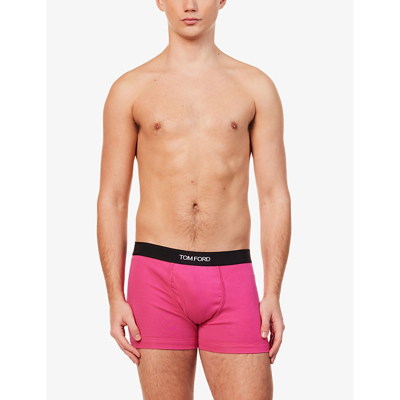 Shop Tom Ford Branded-waistband Stretch-cotton Boxer Briefs In Hot Pink