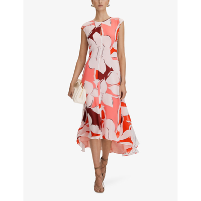 Shop Reiss Becci Floral-print Woven Midi Dress In Red
