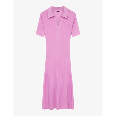 Shop Joseph Ribbed Merino-wool Knitted Polo Dress In Begonia Pink