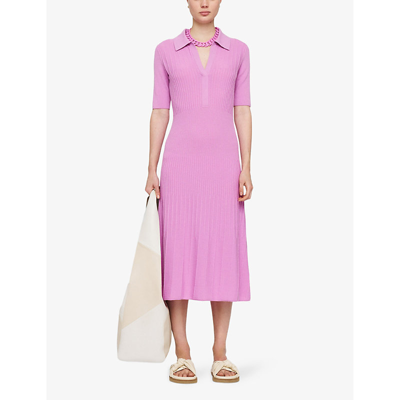 Shop Joseph Womens Begonia Pink Ribbed Merino-wool Knitted Polo Dress