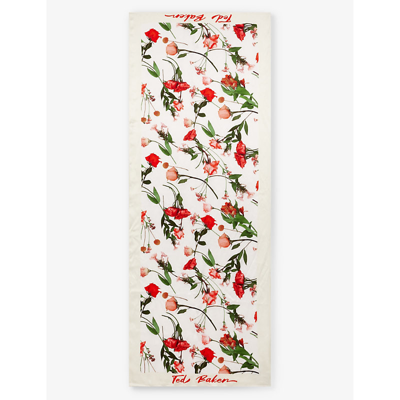 Shop Ted Baker Women's White Fionaas Floral-print Long Silk Scarf