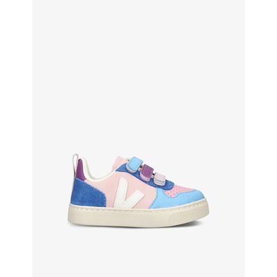 Shop Veja V-10 Logo-embroidered Leather Low-top Trainers 2-5 Years In Blue Other
