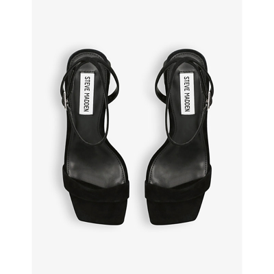 Shop Steve Madden Women's Black Luxe Block-heel Faux-leather Sandals