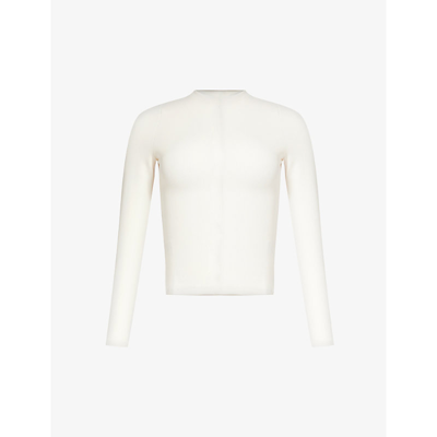 Shop Lounge Underwear Women's Off White Essential Logo-embroidered Slim-fit Stretch-woven Top