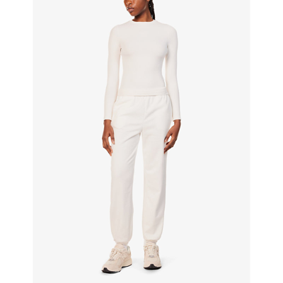 Shop Lounge Underwear Women's Off White Essential Logo-embroidered Slim-fit Stretch-woven Top