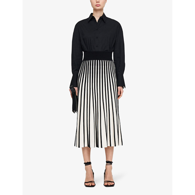 Shop Joseph Pleated Monochrome Stretch-woven Maxi Skirt In Oyster White/ Black