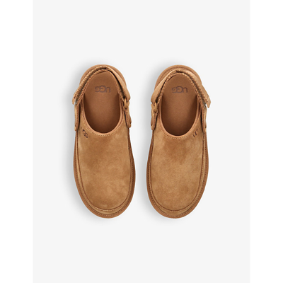 Shop Ugg Goldenstar Logo-embossed Suede Clogs 6-10 Years In Brown