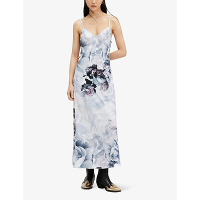 Shop Allsaints Bryony Valley Floral-print Recycled-polyester Midi Slip Dress In White