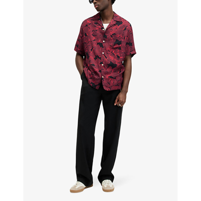 Shop Allsaints Men's Jt Blk/sangria Kaza Floral-print Short-sleeve Woven Shirt