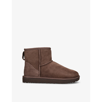 Shop Ugg Womens Brown Classic Mini Ii Logo-patch Suede And Shearling Ankle Boots