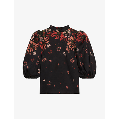 Shop Ted Baker Eranthe High-neck Balloon-sleeve Woven Blouse In Black