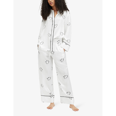 Shop Allsaints Womens Ecru White Sofi Heart-print Lyocell And Silk Pyjama Shirt