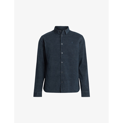Shop Allsaints Lorella Ramskull-embroidered Regular-fit Organic-cotton Blend Shirt In Marine Blue