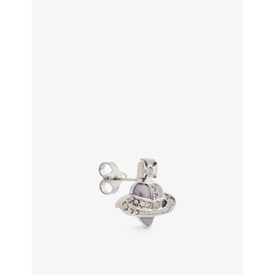 Vivienne Westwood Mens  Heart Crystal-embellished Brass Stud Earring In Ruth/plat/blk