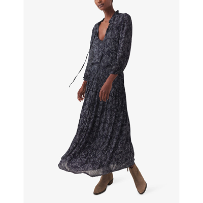 The White Company Womens Navy Floral-print Pintuck Woven Midi Skirt In Navy