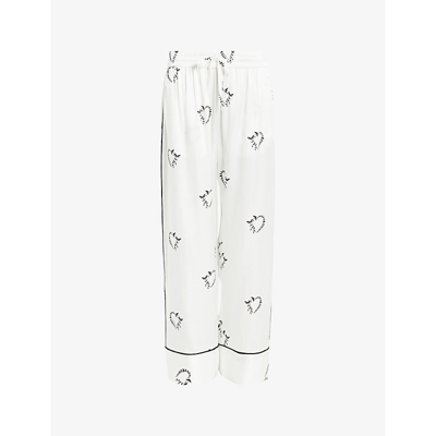 Shop Allsaints Women's Ecru White Sofi Heart-print Lyocell And Silk Pyjama Trousers
