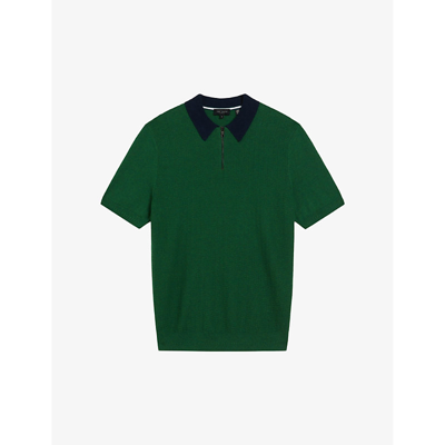 Shop Ted Baker Men's Green Arwik Zipped-collar Short-sleeve Knitted Polo